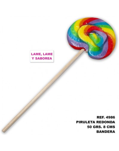 PIRULETA REDONDA 50 GR. Y 8 CMCON LA BANDERA LGBT (LAME, LAME Y SABOREA)